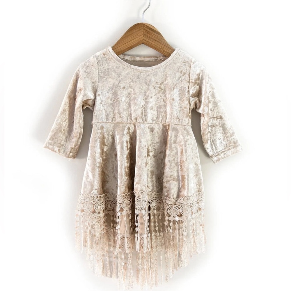 Indi Boho Dress Velvet Dress in Beige 18-24 Months NWOT